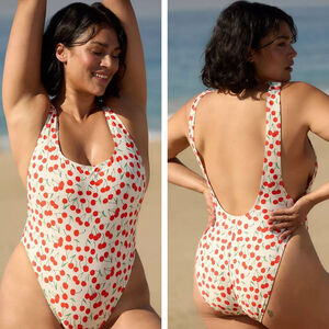 Good American Cherry one-piece swimsuit Snow Cherries red white swim XL New NWOT